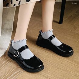 Casual Shoes Spring Women Flats Black Mary Janes Patent Leather Lolita Round Toe Girls Buckle Strap Ladies Shoe 8896N