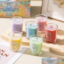 Scented Candle Colorf Glass Cup Aromatherapy Creative Diy Ornaments Incense Plant Wax Gift Box Drop Delivery Home Garden Decor Fragran Dhtfa