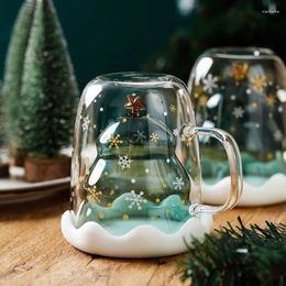 Mugs Double Layer Glass Cup Thicken Xmas Tree Snowflake Shape Creative 3d Transparent Coffee Mug Juice Children Christmas Gift