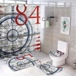 Shower Curtains Nautical Sailor Painting Compass Curtain Modern Non-slip Carpet Waterproof Polyester Home Decor 180x180