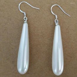 Dangle Earrings 9x40mm Shiny South Sea White Rain Drop Shaped Shell Pearl Sterling Silver Hook Earring