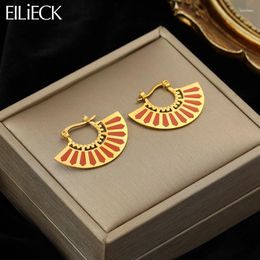 Hoop Earrings EILIECK 316L Stainless Steel Metal Geometric Fan-shaped Gold Colour Fashion Waterproof Trendy Jewellery Gift