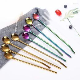 Drinking Straws 1PCS Long Straw Spoon Small & Large Portable Tea Scoop Reusable Coloured Stainless Steel Cocktail Coffee Stirring