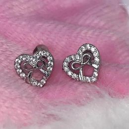 Stud Earrings Delicate Micro-inlaid Zircon Heart Bow For Women Trendy Silver Colour Love Ear Bone Studs Charm Birthday Wedding Jewellery