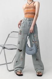 Women's Jeans Summer Harajuku High Waist Vintage Y2K Loose Pants American Retro Wide Leg Baggy Ripped Denim Trouser