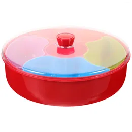 Dinnerware Sets Compartment Box Lid Snack Plate Tray Multi-grid Plastic Living Room Container Service