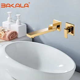 Bathroom Sink Faucets BAKALA Golden Chrome Waterfall Basin Mixer Faucet Single Lever Wall Mounted Washing Taps Bath Tap