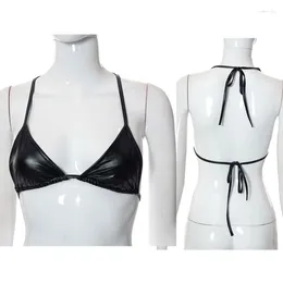 Women's Swimwear 2024 Sexy Ladies PU Beachwear Bra Tops Black Soft Bag For Triangle Female Low Waist Suit