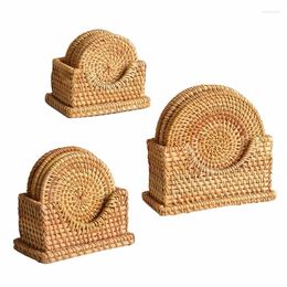 Tea Trays Round Handmade Rattan Placemats Kitchen Decoration Accessories Heat Resistant T84E