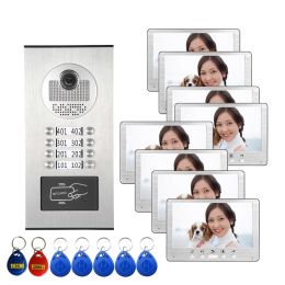 Doorbells 7 inch 4/6/8 Apartment/Family Video Door Phone Intercom System RFID IR 1080P Camera Doorbell Night Vision Camera Water