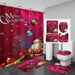 Shower Curtains Merry Christmas Curtain Set Non-slip Carpet Toilet Seat Cover And Bath Mat Bathroom