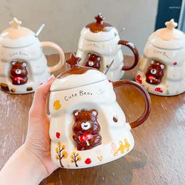 Mugs Relief Bear Ceramic Cup Cute Mug With Lid On Hand Christmas 3D Three-dimensional Couple Coffee Home Water