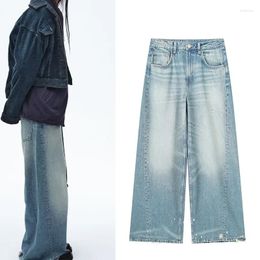 Women's Jeans Low-rise Wide-leg Jeans. Simple And Stylish Long Classic Frayed White