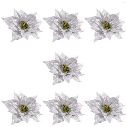 Decorative Flowers 7PCS Christmas Glitter Poinsettia Artificial For Year Wedding Party Floral Silver