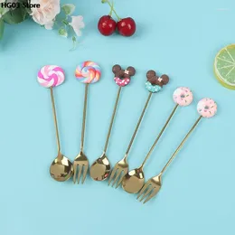 Spoons 2024 Stainless Steel Donuts Candy Spoon Forks Kitchen Tableware Milk Coffee Stirring Dessert Cake Tools Cutlery Set