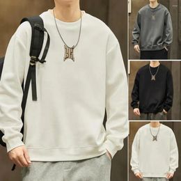 Men's Hoodies Men Round Neck Sweatshirt Crew With Embroidery Detail Loose Fit Pullover For Fall Winter Thick Warm Casual