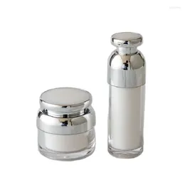 Storage Bottles 30g Sliver Cover Cream Jar Spray Packing Plastic Vacuum Cosmetic Bottle 20pcs/lot