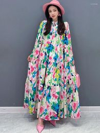 Casual Dresses SuperAen 2024 Spring/Summer Long Dress Printed Flare Sleeve Loose Oversize Fashion