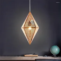 Chandeliers Modern Geometric Polygonal Diamond Decorative Metal Chandelier Pentagonal Octagonal Hollow Carving Art Pendant Lamp
