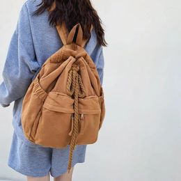 Backpack Canvas Student Bag 2024 Vintage Girl Leisure Drawstring Book Female Brown Laptop College Women Travel School