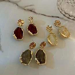 Dangle Earrings 2024 Fashion Zircon Square Stone Vintage Gold Colour Small For Women Jewellery Accessorries