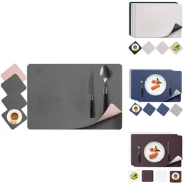 Table Mats JFBL Placemats Leather And Coasters Double-Sided Washable Non-Slip PU Glass Place