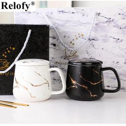 Mugs 400ml Luxury Gift Package Ceramic Mug With Lid And Spoon Lovers Coffee Creative Cups Cup Set Drinkware