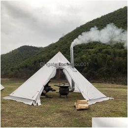 Tents And Shelters 3-4 Person Pyramid Tent Shelter Tralight Outdoor Cam Teepee With Snow Skirt Chimney Hole Hiking Backpacking Drop D Dhzip