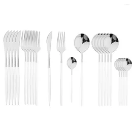 Dinnerware Sets 24Pcs Stainless Steel Set Kitchen Fork Spoon Knife Dinner Cutlery White Silver Western Flatware Tableware