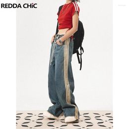 Women's Jeans REDDACHiC 90s Retro Drawstring Waist Women Baggy Y2k Vintage Striped Wide Leg Casual Pants Draped Long Trousers Streetwear