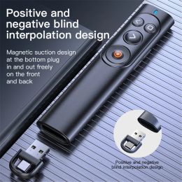 Pointers 100m USB&Typcc Wireless Presenter PPT Page Green Laser Turning Pen Two Ports Pointer Type C Charging for Projector Slide Laptop
