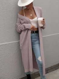 Women's Knits Loose Long Cardigan For Women Vintage Without Buttons Sleeve Oversized Knitted Coat Outwear Autumn Elegant Womens Clothing