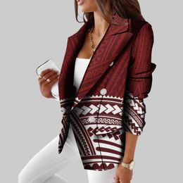 New Fashion Polynesian Tribal Print Womens Blazers and Suits Custom Long Sleeve Ladies Formal Plus Size Clothing