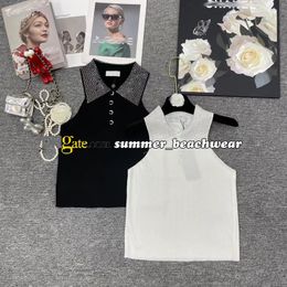 Rhinestone Lapel Knit Vest Summer Breathable Knitted Tank Tops Sexy Slim Fit Knit Top Women Knits Top Tanks Tees Sleeveless Knitted Pullover