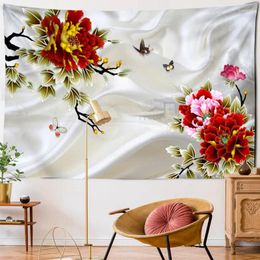 Tapestries Rich Flowers Tapestry Peony Screen Pattern Wall Hanging Simple Style Bohemian Hippie Witchcraft TAPIZ Art Dormitory Decor