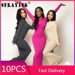 Casual Dresses 10 Formal Fall Long Sleeve Bodycon Solid Maxi Dress Sexy Y2k Club Party Bulk Items Wholesale Lots Women Clothing S12520