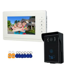 Intercom 7 Inch Wired Video Door Phone Intercom System with Rfid Keyfobs Unlock, Video Doorbell Waterproof Ir Night Vision Camera