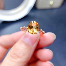 Cluster Rings HOYON Natural Citrine Ring Real 18K Rose Gold Colour Morganite Yellow Diamond Style Oval Jewellery For Woman