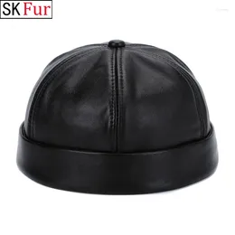Berets Brand Style 2024 Retro Cowhide Bomber Hat Winter Keep Warm Caps Men Women Real Leather Cap Thick Velvet Dad