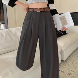 Women's Pants High Waist Black Suit Wide Leg Full With Belted Spring Summer Female Minimalism Straight Loose Trousers 2024