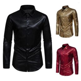 Men's Casual Shirts Loose Fit Men Shirt Golden Stamping Slim For Banquet Club Wear With Long Sleeve Single-breasted Design