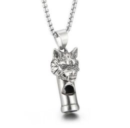 Gothic Wolf Head Whistle Necklace Pendant Casting Stainless Steel Rolo Chain Jewellery For Mens Boys Cool Gifts 3mm 24 Inch3337329