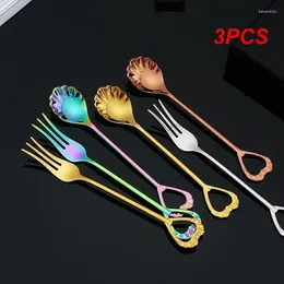 Spoons 3PCS Stainless Steel Donuts Candy Spoon Forks Dessert Cake Tools Coffee Honey Soup Stirring Cutlery Set