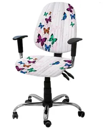 Chair Covers Wood Grain Retro Colourful Butterfly Elastic Armchair Computer Cover Removable Office Slipcover Split Seat