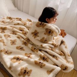 Blankets Super Soft Warm Fuzzy Cozy Double Layer Reversible Sherpa Plush Bear Print Blanket Throw For Couch Sofa Bed Pet Winter Sheet