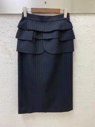 Skirts 2024 Summer Luxury Fashion Women Striped Slit Midi Skirt For Female Tutu