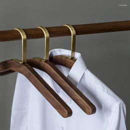 Hangers Solid Wood Hanger Brass Clothes Hook Wardrobe Storage Bedroom Clothing Organizer Punching Installation Closet