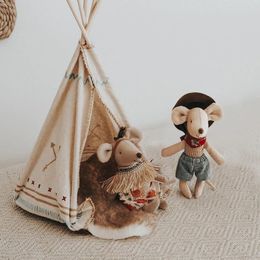 Handmade Cotton Linen Cute Little Mouse Doll Mini Circus Mice Stuffed Animals Tiny Rat Toys For Babies Chritmas Year Gift 240401