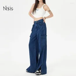 Women's Jeans High Waist Wide Leg Women Fashion Side Slit Denim Trousers Spring Autumn Hip-hop Style Baggy Cargo Pants Y2k Streetwear