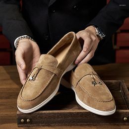 Casual Shoes Genuine Leather Men Loafers Flat Bottomed Pendant Decoration Comfortable Business Leisure Daily